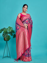 Mimosa Women's Woven Design Kanjivaram Style Art Silk Saree With Blouse Piece : SA00001335NVFREE