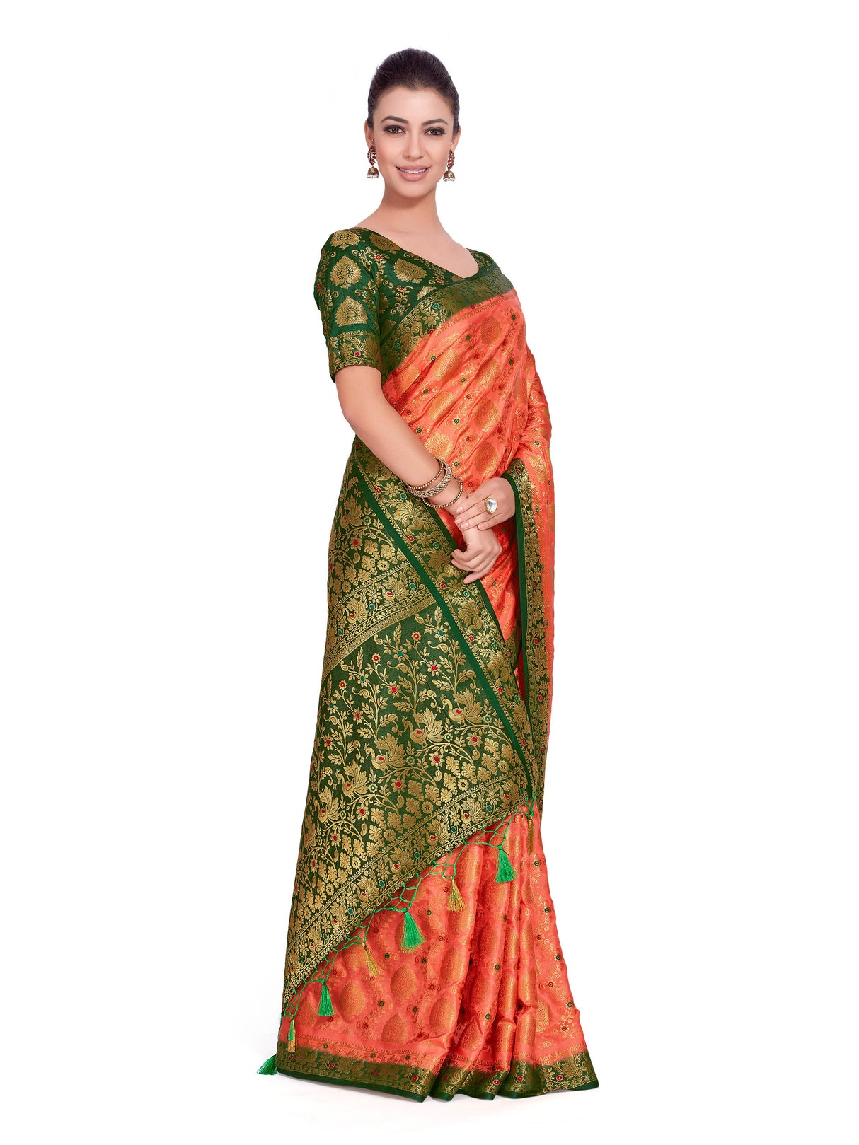 Mimosa Womens Art Silk Saree Kanjivaram Peach Color