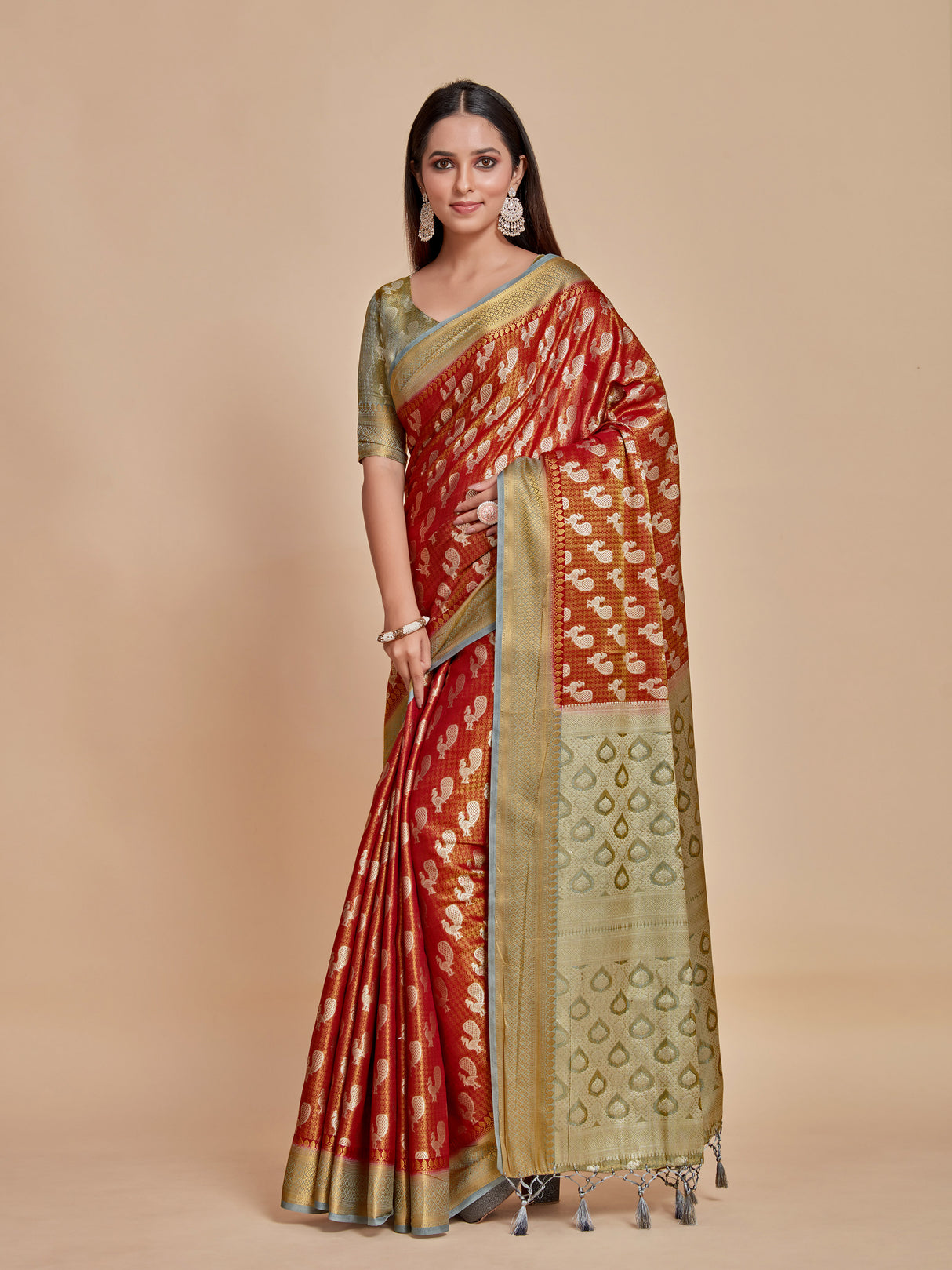 Mimosa Women's Woven Design Kanjivaram Style Art Silk Saree With Blouse Piece : SA0000379MJFREE