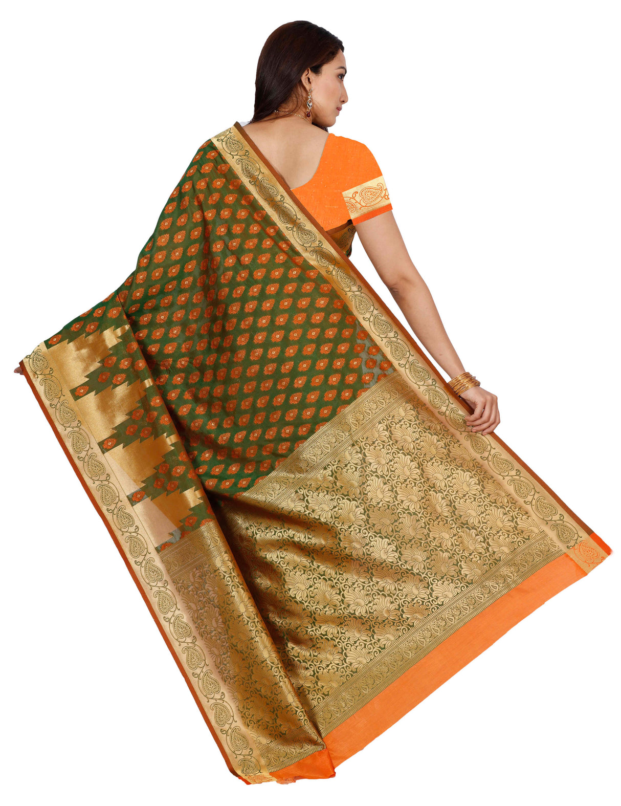 Mimosa Womens Art Silk Saree Kanjivaram Orange Color