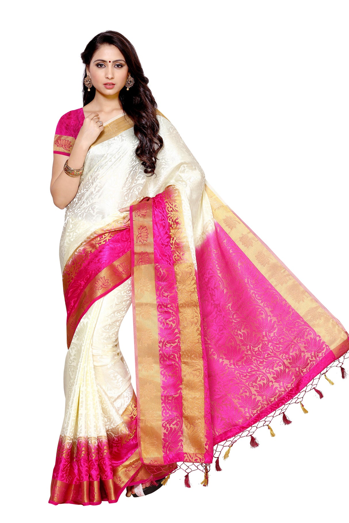 Mimosa Womens Art Silk Saree Kanjivaram Halfwhite Color