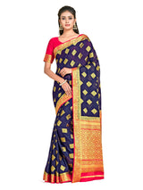 Mimosa Womens Crepe Saree Mysore Silk Navy Blue Color