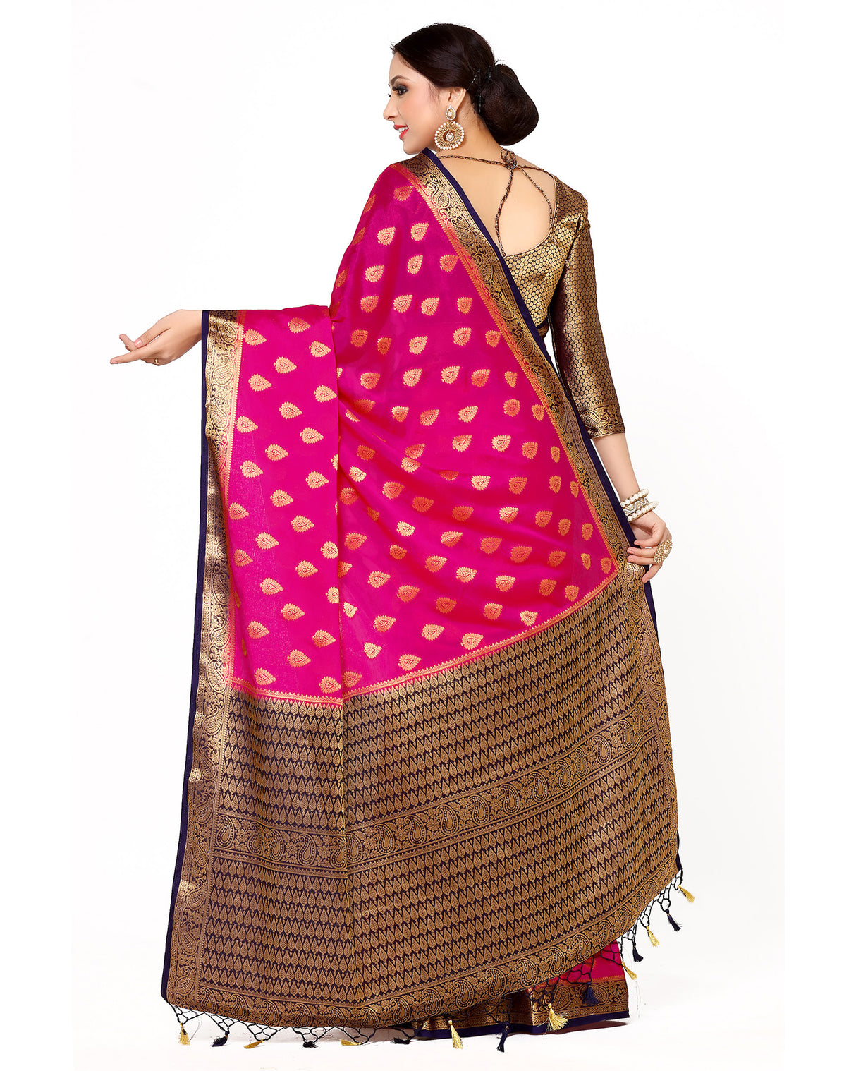 Mimosa Womens Crepe Saree Mysore Silk Rani Color