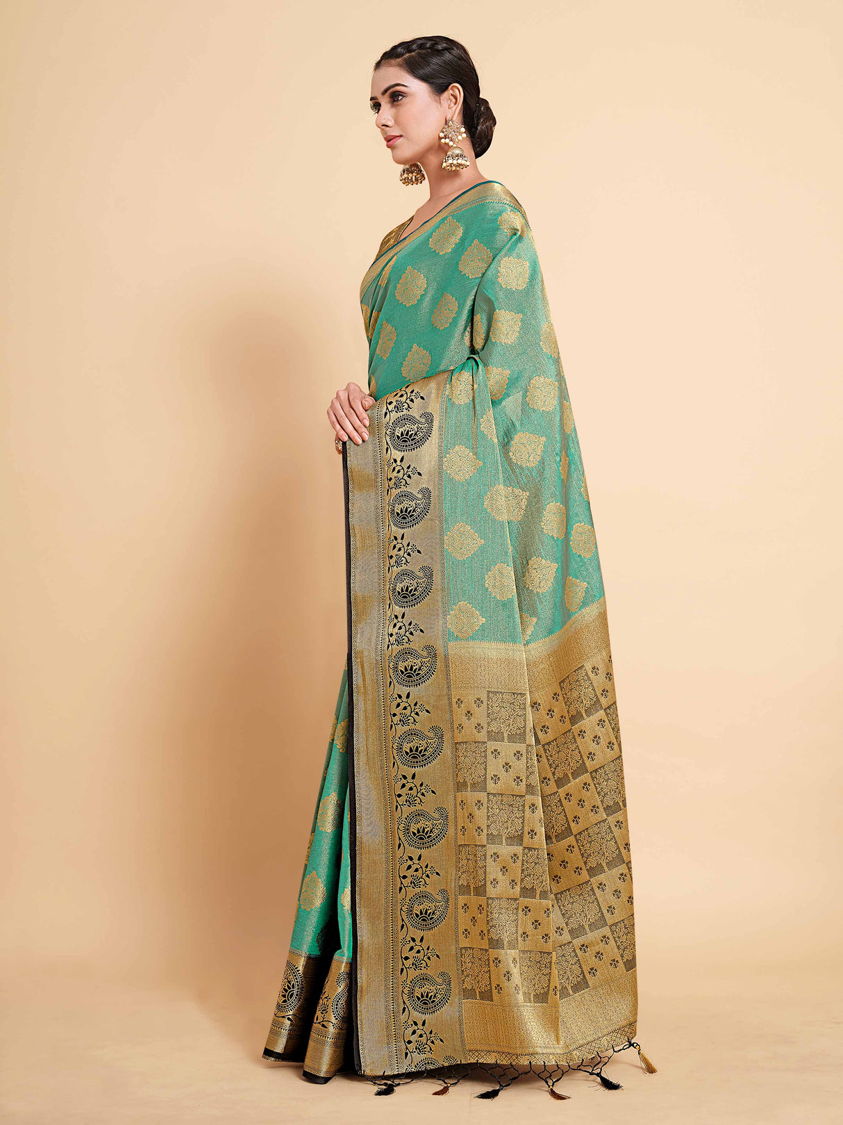 Mimosa Womens Art Silk Saree Kanjivaram Saffire Color