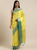 Mimosa Womens Art Silk Saree Kanjivaram Yellow Color