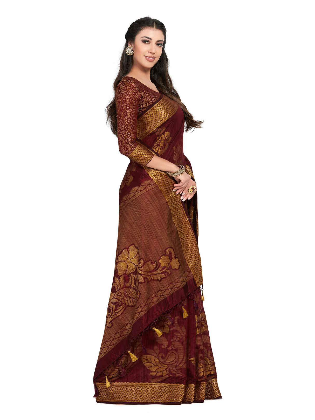 Mimosa Womens Art Silk Saree Kanjivaram Chocolate Color