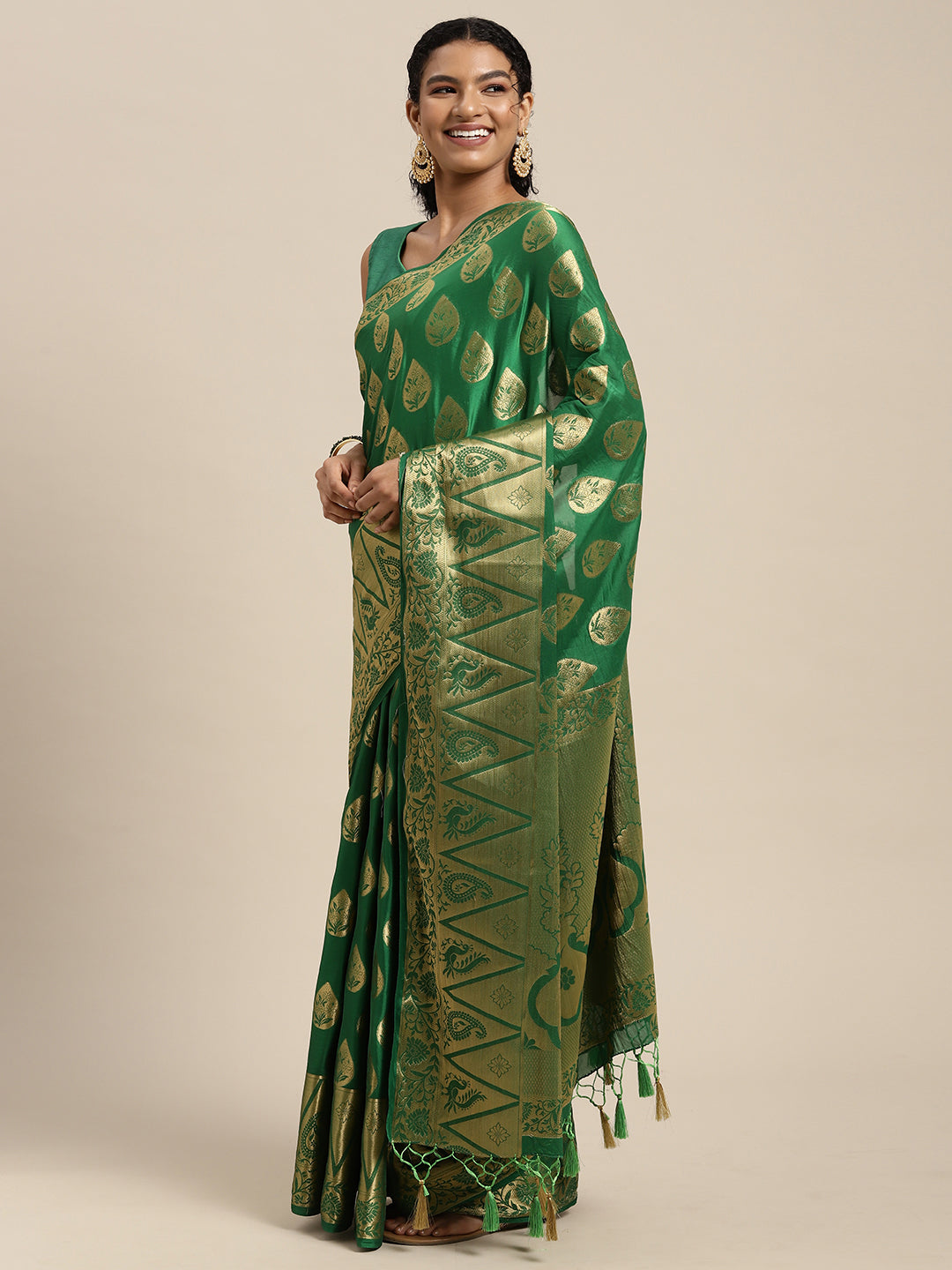 Mimosa Womens Crepe Saree Mysore Silk Green Color