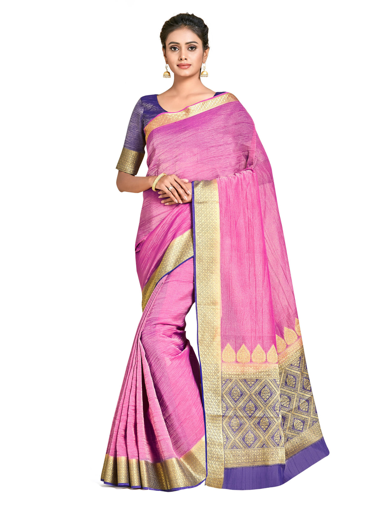 Mimosa Womens Art Silk Saree Kanjivaram style Pink Color