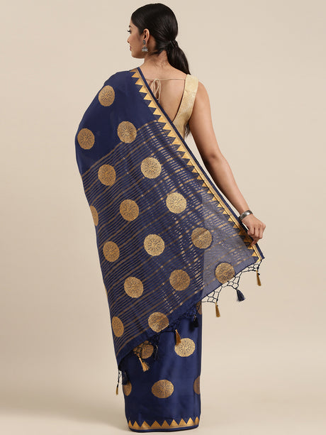 Mimosa Womens Crepe Saree Mysore Silk Navy Blue Color