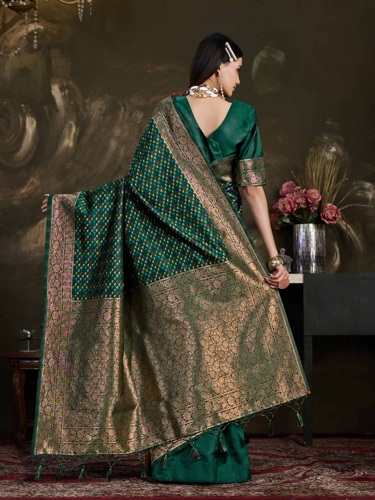 Mimosa Women's Woven Design Kanjivaram Art Silk Saree With Blouse Piece : SA0000906GRN