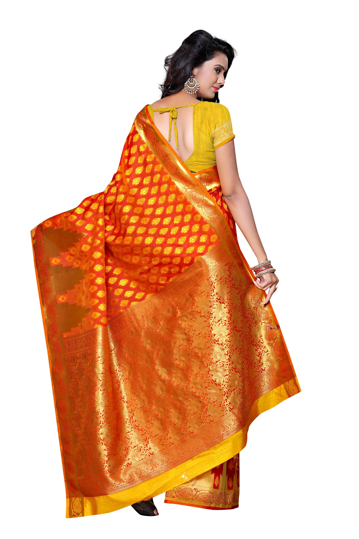 Mimosa Womens Art Silk Saree Kanjivaram Gold Color