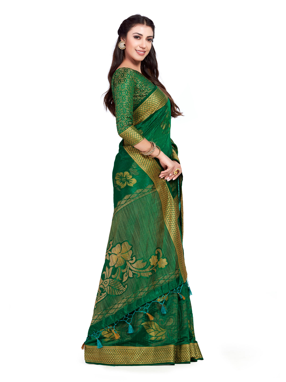 Mimosa Womens Art Silk Saree Kanjivaram BGreen Color