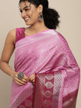 Mimosa Womens Art Silk Saree Kanjivaram style Pink Color