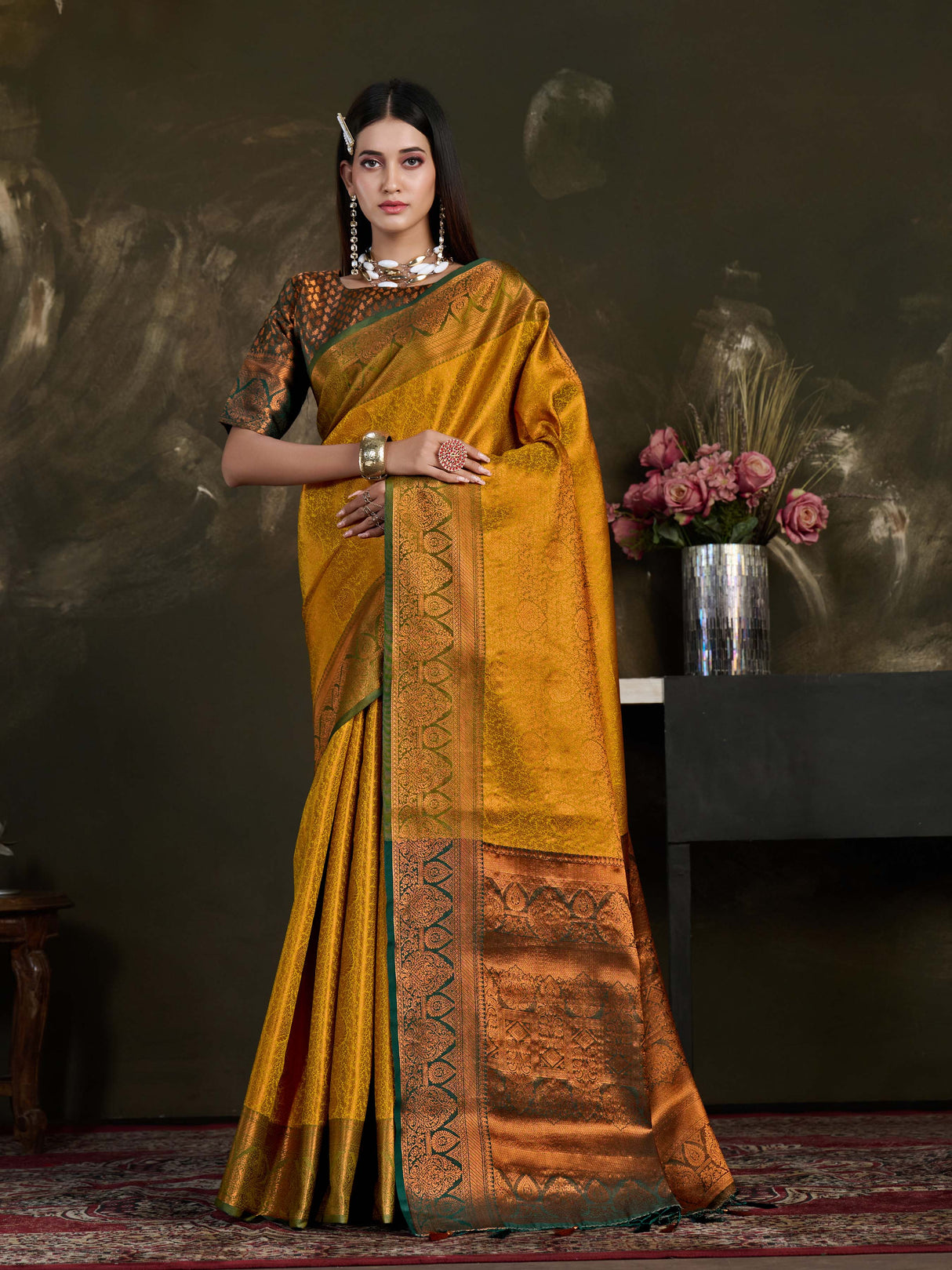 Mimosa Women's Woven Design Kanjivaram Art Silk Saree With Blouse Piece : SA0000915MS