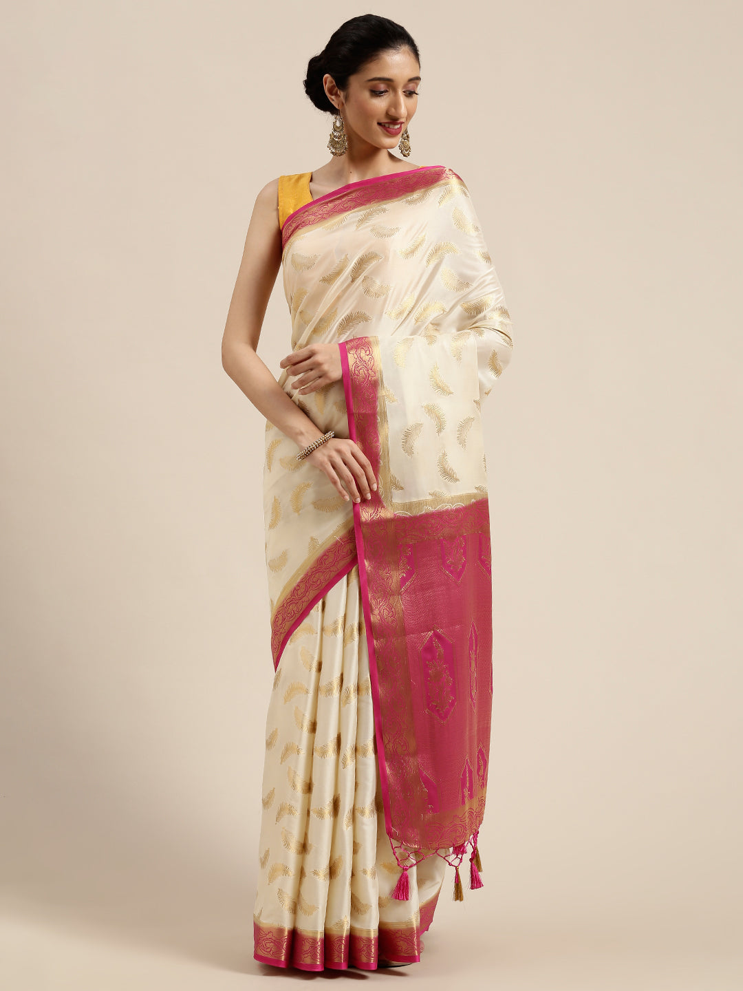 Mimosa Womens Crepe Saree Mysore Silk Halfwhite Color