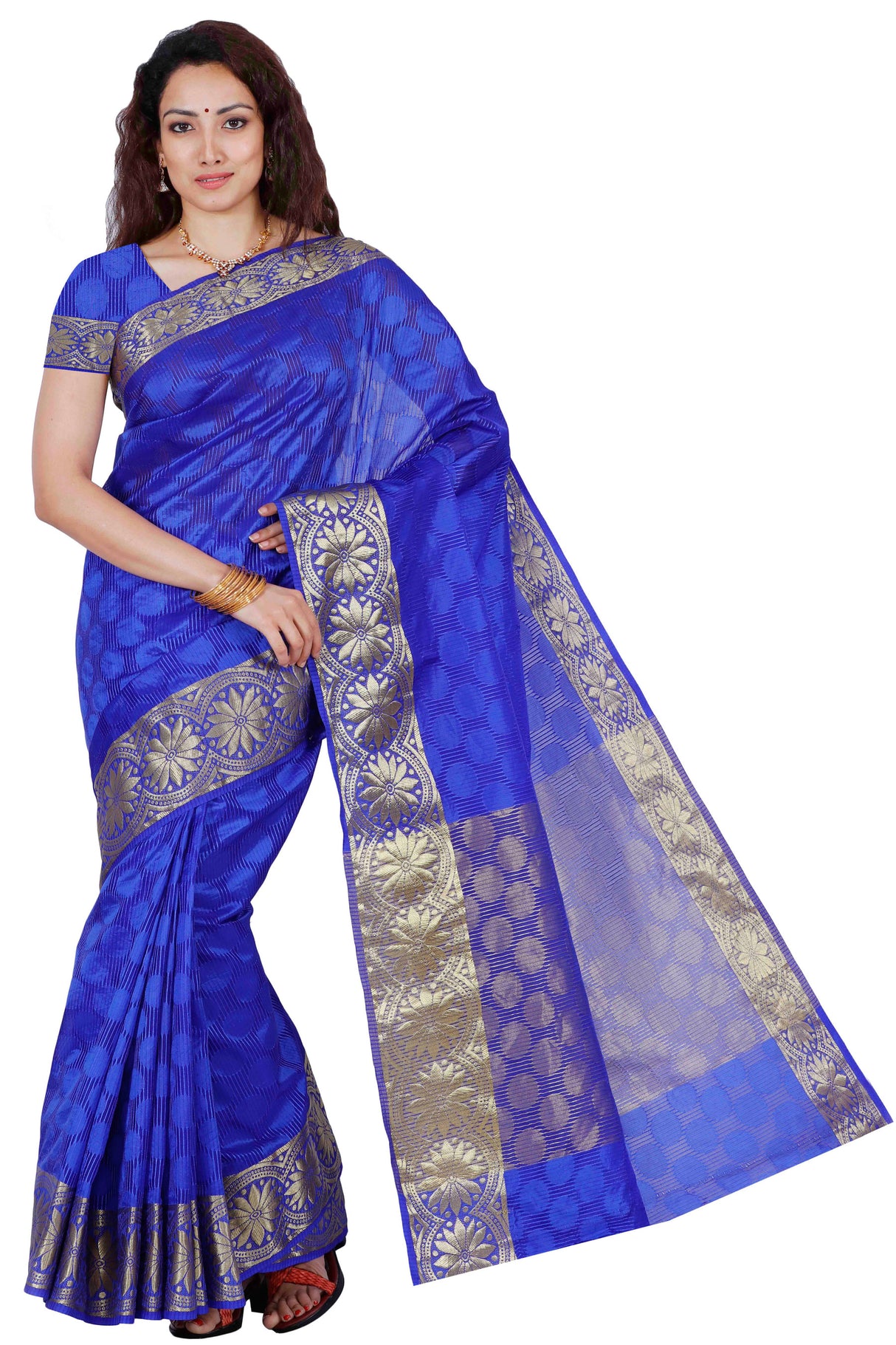 Mimosa Womens Orgenza Saree Kanjivaram Royal Blue Color