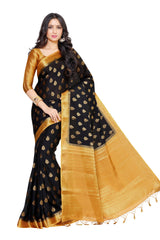 Mimosa Womens Crepe Saree Mysore Silk Black Color