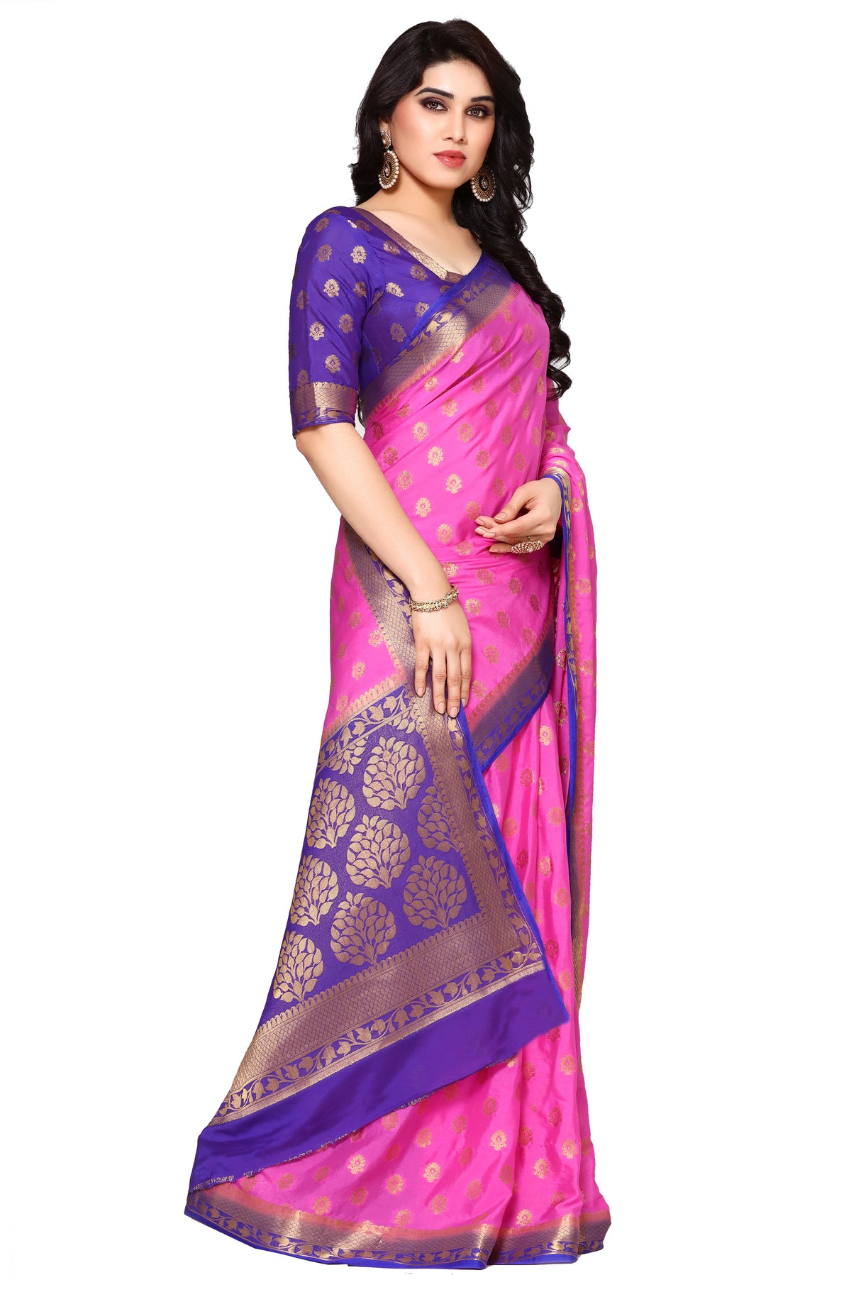 Mimosa Womens Crepe Saree Mysore Silk Pink Color