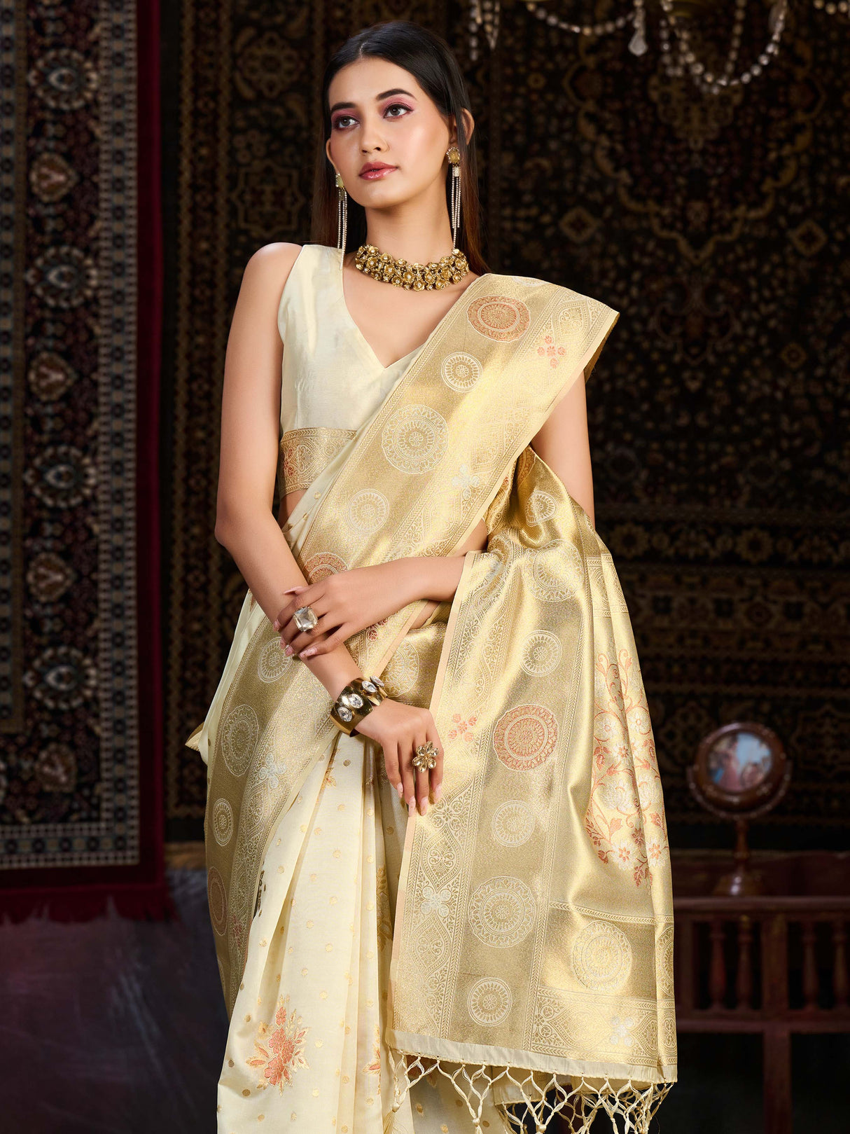 Mimosa Women's Woven Design Kanjivaram Art Silk Saree With Blouse Piece : SA0000904OFW