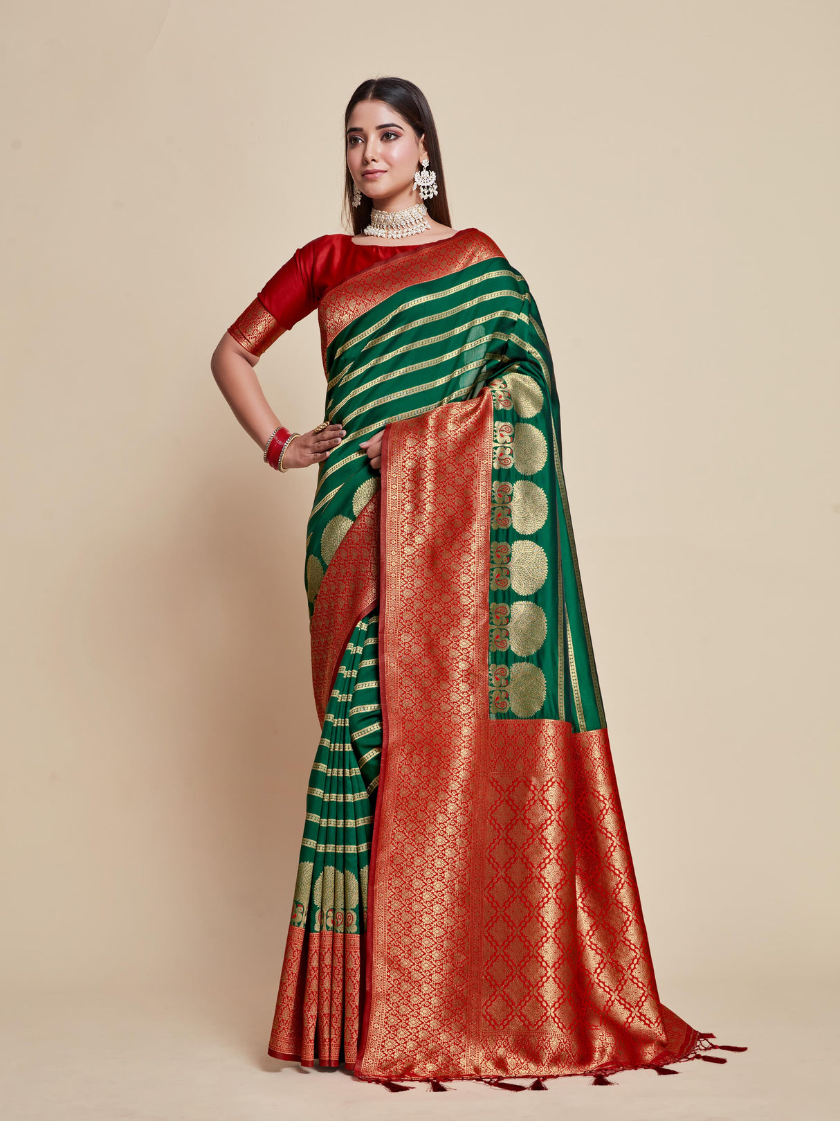 Mimosa Women's Woven Design Kanjivaram Art Silk Saree With Blouse Piece : SA00001078BG