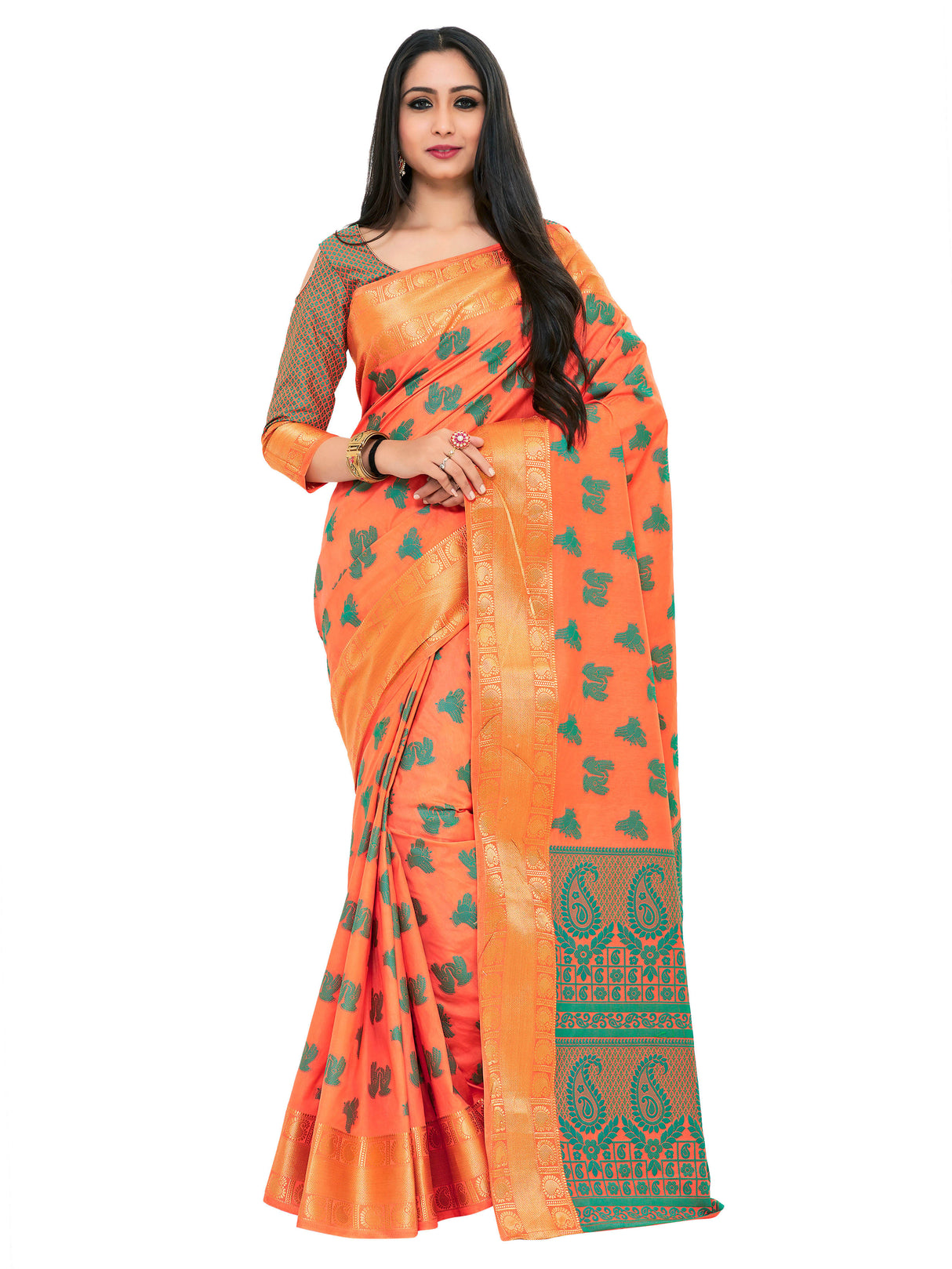 Mimosa Womens Art Silk Saree Kanjivaram Peach Color