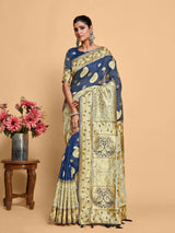 Mimosa Women's Woven Design Kanjivaram Art Silk Saree With Blouse Piece : SA00001246NVFREE