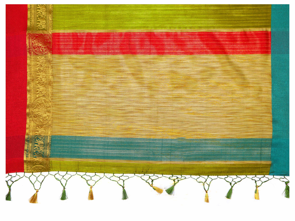 Mimosa Womens Raw Silk Saree Kanjivaram Olive Color