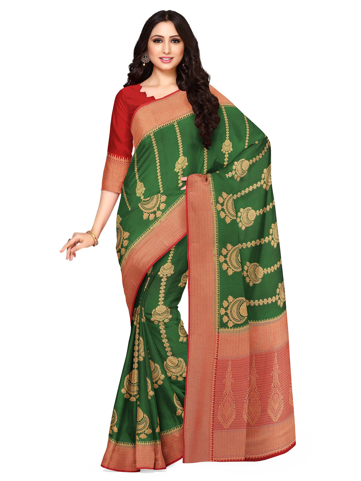 Mimosa Womens Art Silk Saree Kanjivaram Green Color