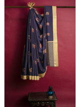 Mimosa Womens Art Silk Saree Kanjivaram style Navy Blue Color