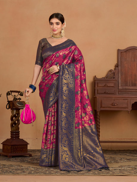 Mimosa Women's Woven Design Kanjivaram Art Silk Saree With Blouse Piece : SA0000890RN