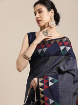 Mimosa Womens Art Silk Saree Kanjivaram style Navy Blue Color