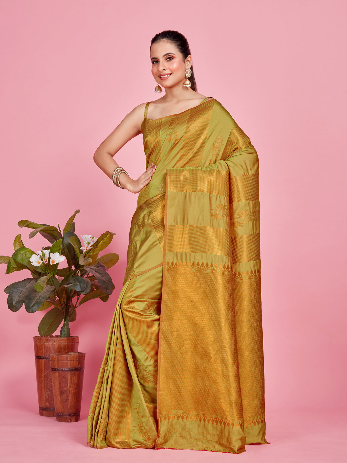 Mimosa Women's Woven Design Kanjivaram Style Art Silk Saree With Blouse Piece : SA00001383OLFREE