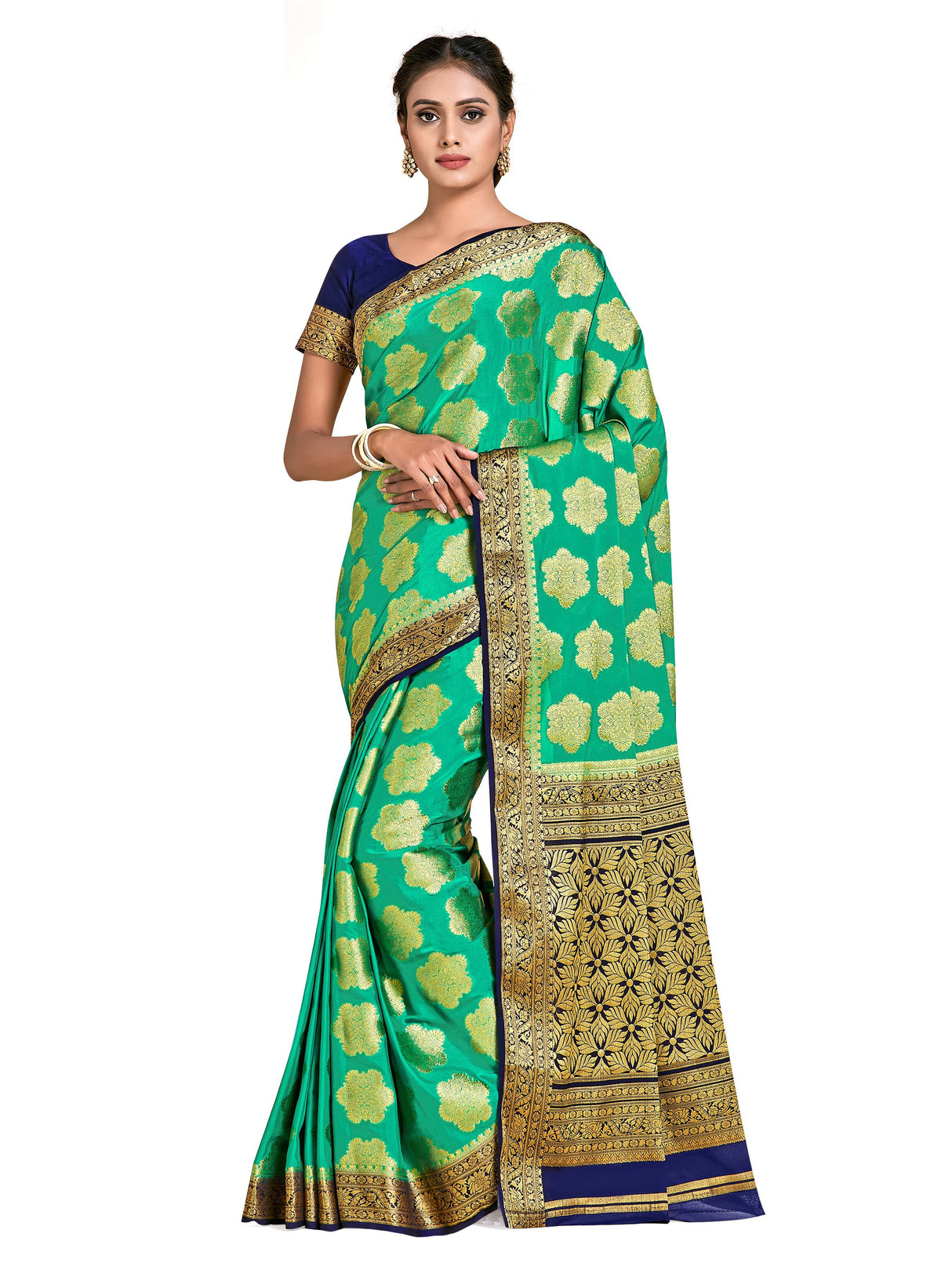 Mimosa Womens Crepe Saree Mysore Silk Rama Color