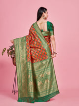 Mimosa Women's Woven Design Patola Style Art Silk Saree With Blouse Piece : SA00001345MRFREE