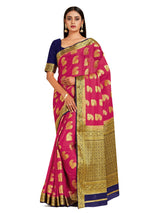 Mimosa Womens Crepe Saree Mysore Silk Strawberry Color