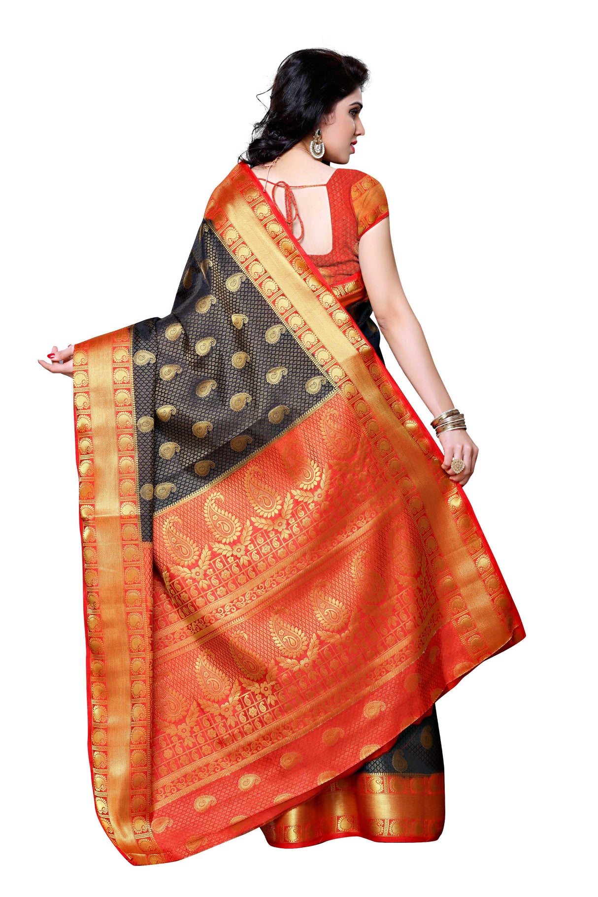 Mimosa Womens Art Silk Saree Kanjivaram Black Color