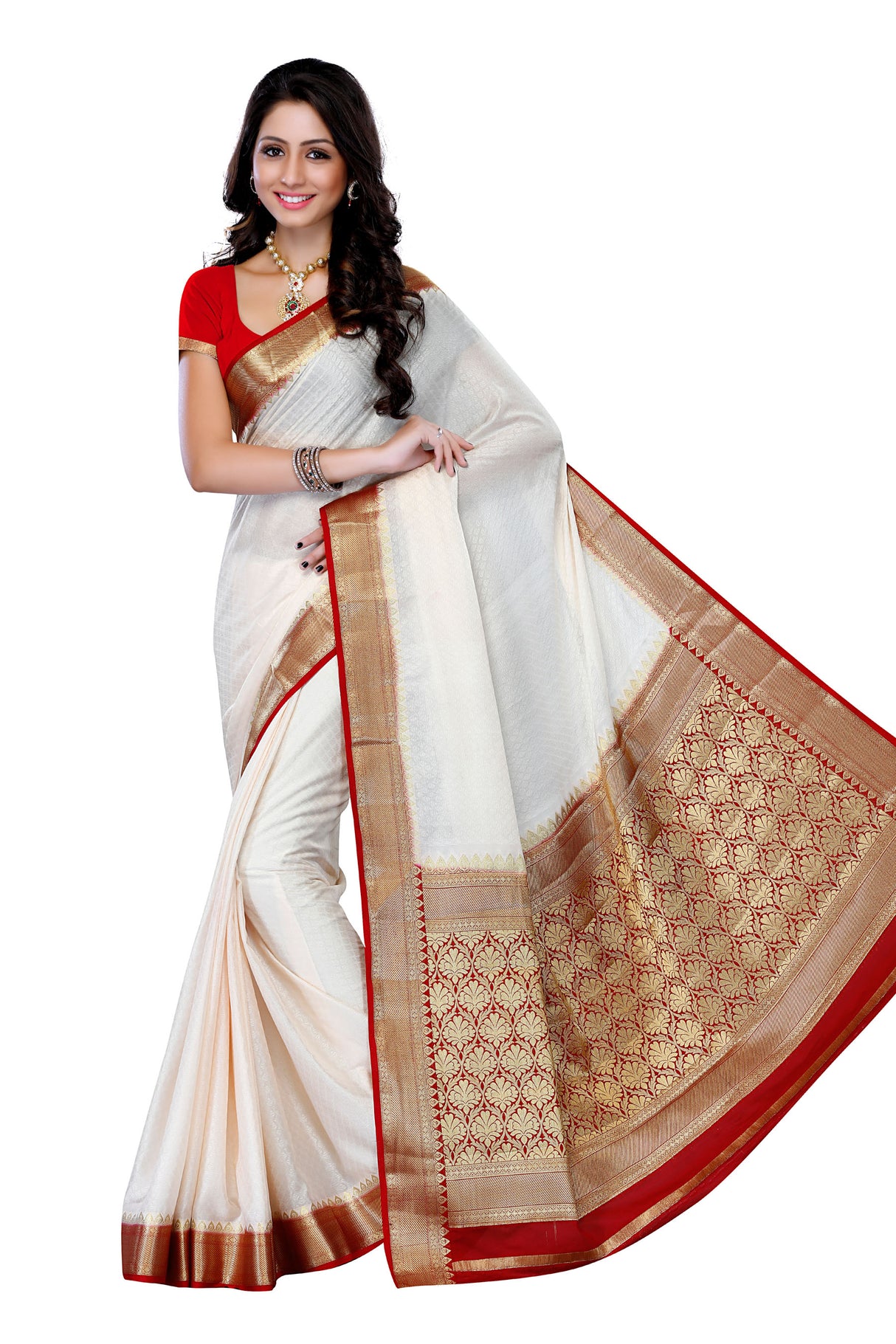 Mimosa Womens Crepe Saree Mysore Silk Halfwhite Color