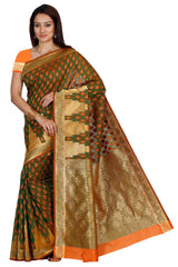 Mimosa Womens Art Silk Saree Kanjivaram Orange Color