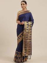 Mimosa Womens Crepe Saree Mysore Silk Navy Blue Color