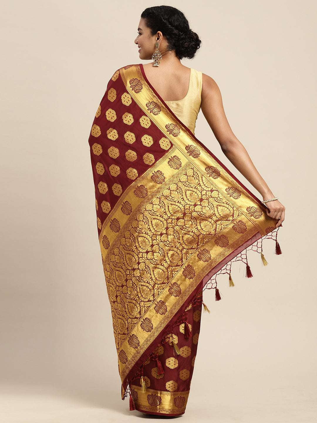 Mimosa Womens Crepe Saree Mysore Silk Chocolate Color