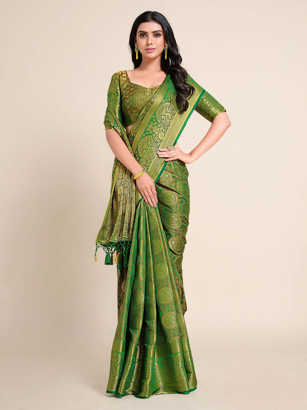 Mimosa Womens Art Silk Saree Kanjivaram Green Color