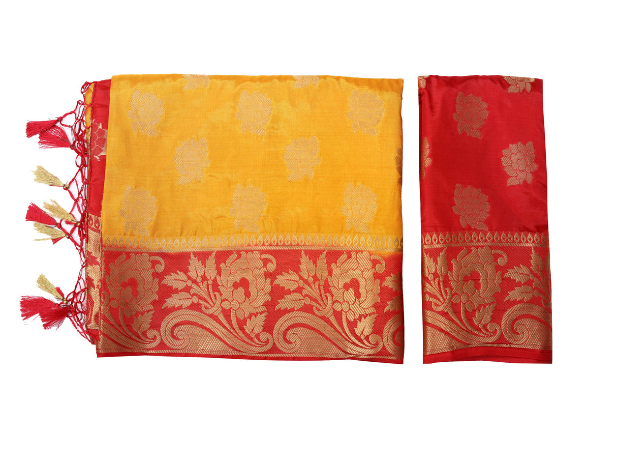 Mimosa Womens Art Silk Saree Kanjivaram Mustard Color