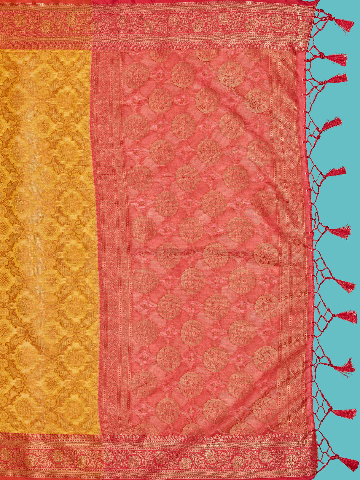 Mimosa Women's Woven Design Kanjivaram Art Silk Saree With Blouse Piece : SA00001230GDFREE