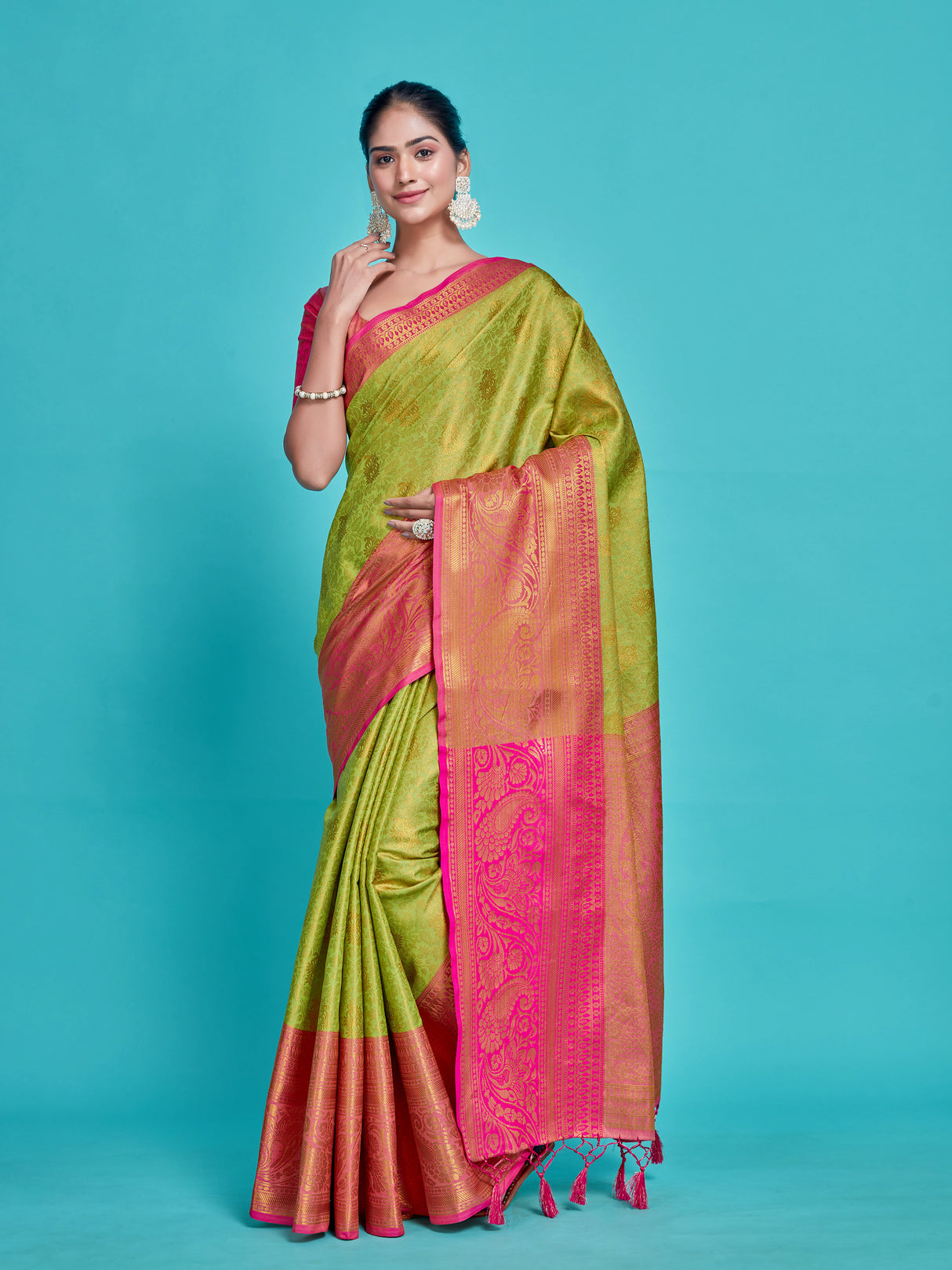 Mimosa Women's Woven Design Kanjivaram Style Art Silk Saree With Blouse Piece : SA00001288PSFREE