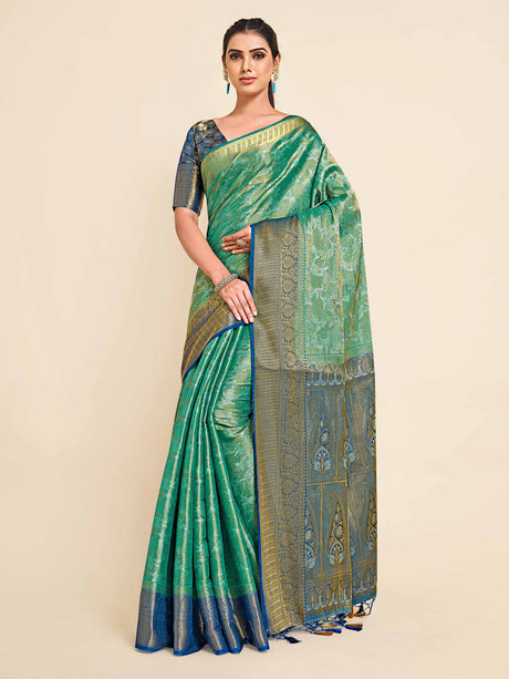 Mimosa Womens Art Silk Saree Kanjivaram Saffire Color