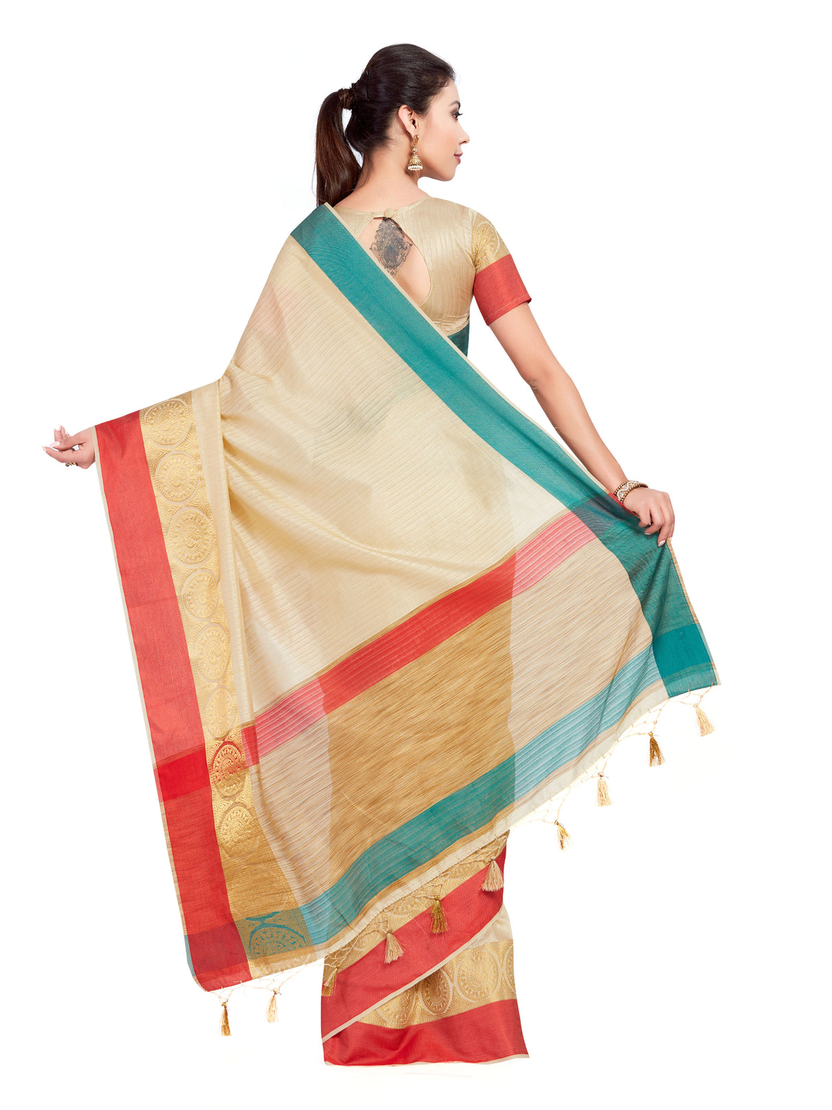 Mimosa Womens Raw Silk Saree Kanjivaram Halfwhite Color