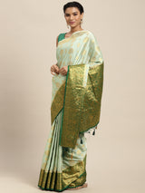 Mimosa Womens Crepe Saree Mysore Silk Pista Color