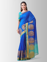 Mimosa Womens Linen Saree Kanjivaram style Royal Blue Color