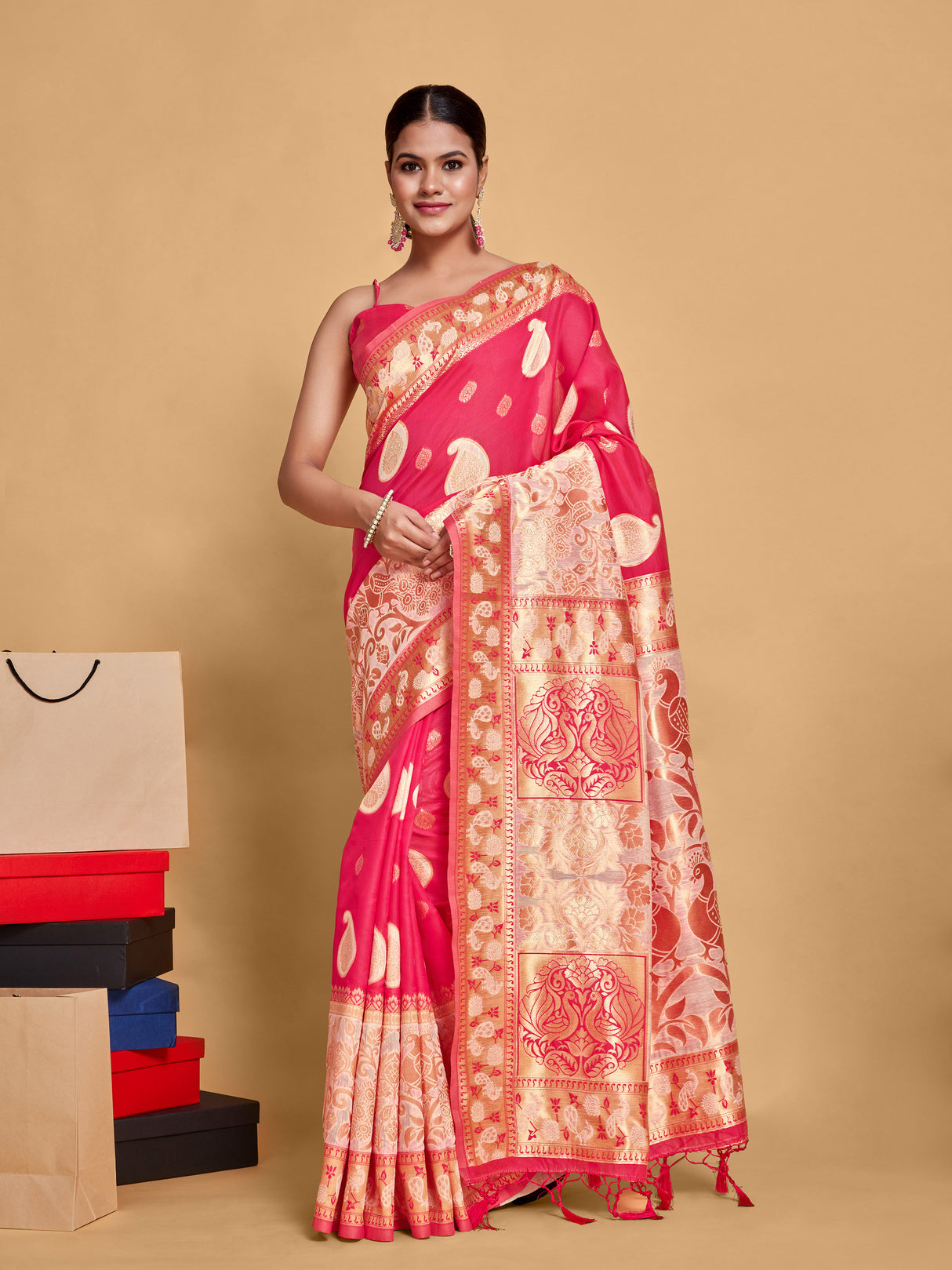 Mimosa Women's Woven Design Kanjivaram Art Silk Saree With Blouse Piece : SA00001246RNFREE