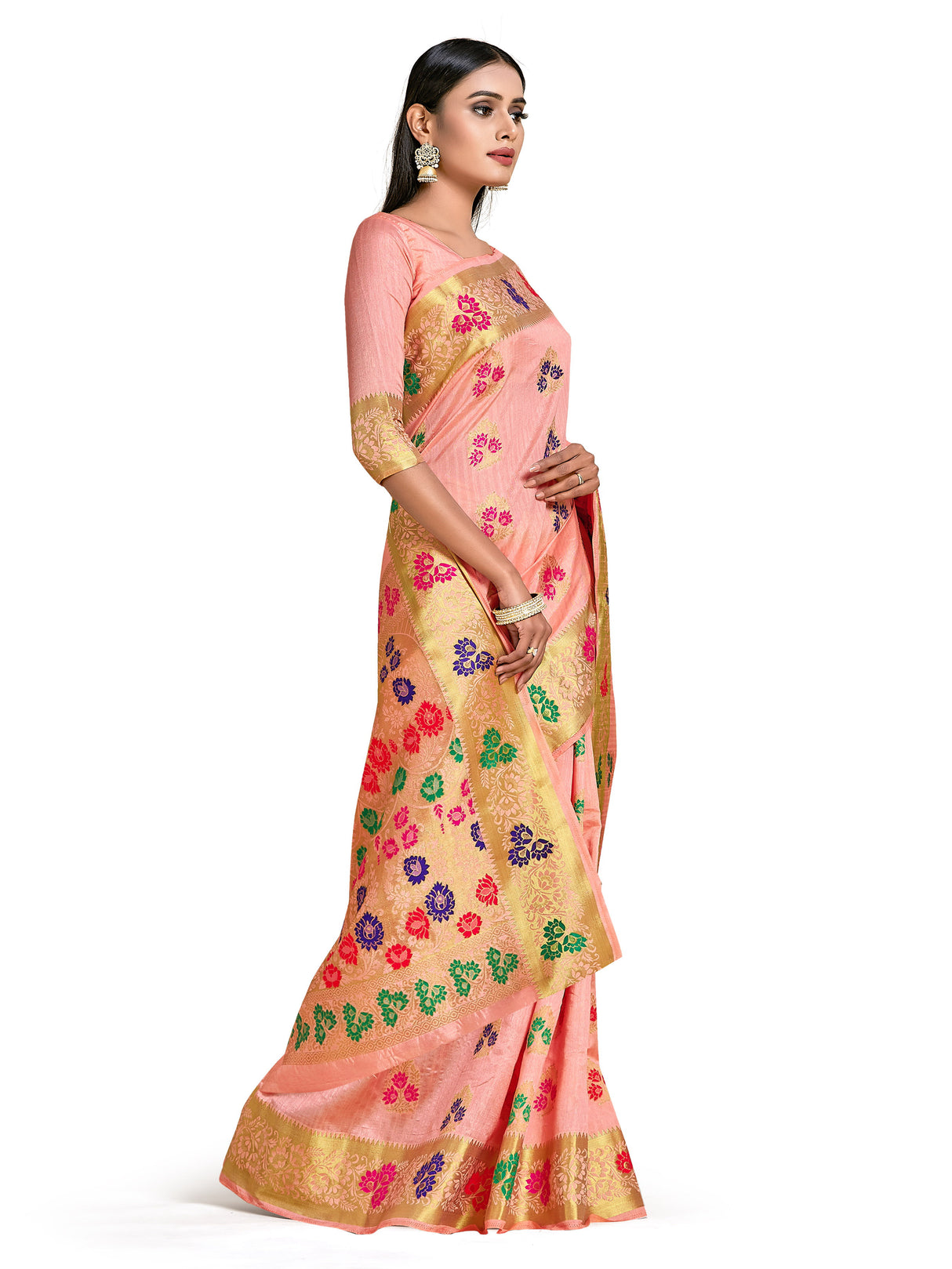 Mimosa Womens Art Silk Saree Dharmavaram Peach Color